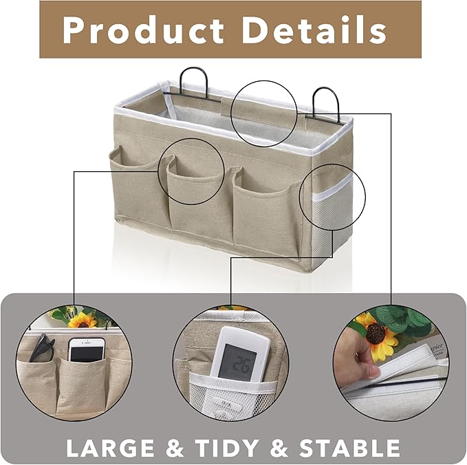2pcs Light-Style Wall Hanging Storage Bag, Linen Fabric Door Hanging Organizer Baskets with Pockets, Waterproof Bin for Bedroom, Kitchen, Office, RV Camper (LightKaki-2pcs)-NeatNest