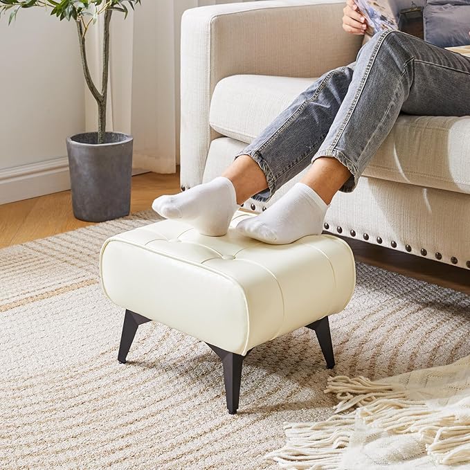 YMYNY Ottoman, Foot Stool with Metal Legs, Faux Leather Stool, Pouf Couch Stool, Modern Multifunctional Small Square Accent Small Table for Bedroom, Living Room 15.75"D×11.81"W×10.24"H White UHBD037W
