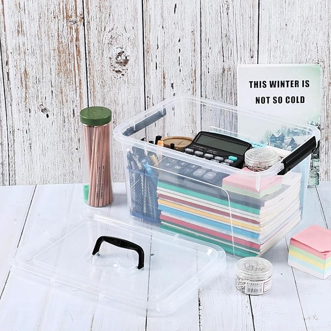 4-Pack 10 L Plastic Storage Bin with Handle, Clear Latching Container Box