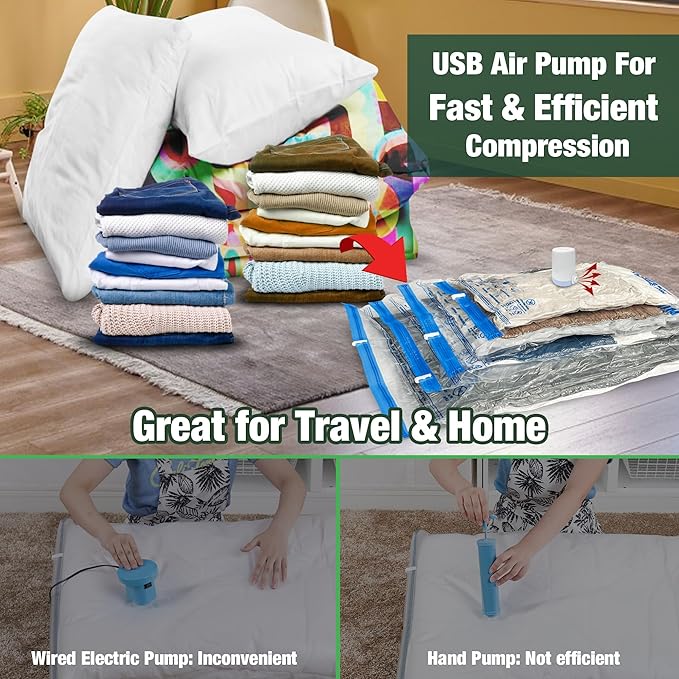 HIBAG Vacuum Storage Bags with Electric Pump, 30 Pack Vacuum Seal Space Saver Bag for Clothes, Clothing, Pillows, Blanket Bedding Comforters-NeatNest