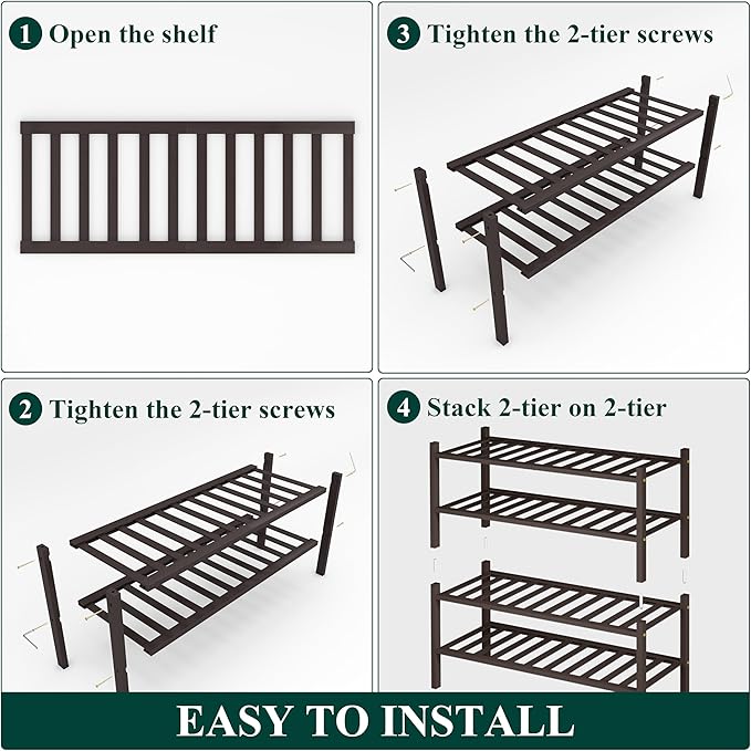Smiry Shoe Rack, 4 Tier Bamboo Shoe Organizer, Stackable Free Standing Wooden Shoe Storage Shelf for Closet, Entryway, Front Door Entrance, Brown-NeatNest