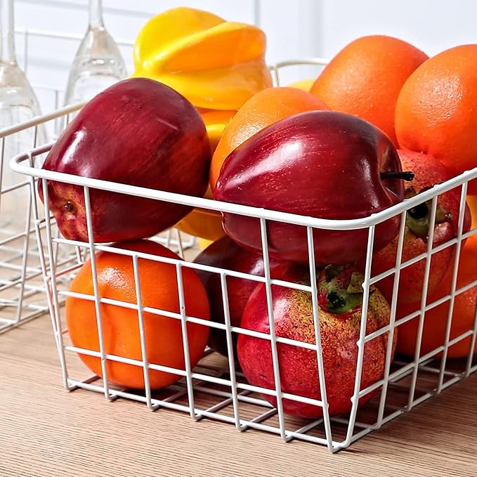 11" Upright Freezer Storage Baskets, White Wire Storage Bins Small Bakset for Freezer, Pantry, Bathroom Organizing, Set of 4