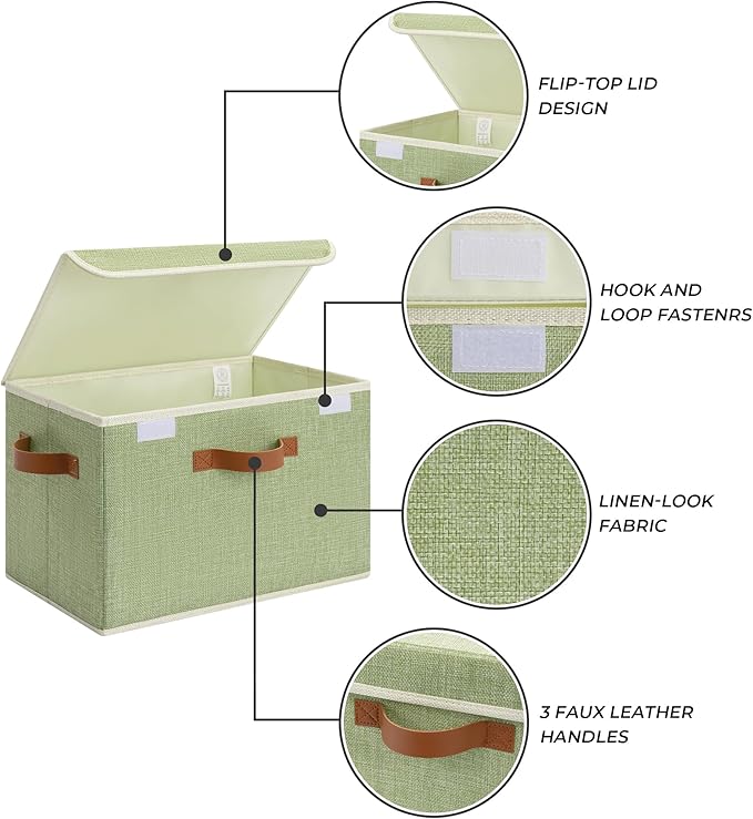 GRANNY SAYS Storage Baskets with Lid, Decorative Storage Boxes, Keepsake Memory Box, Shelf Baskets for Closet, Green, Large, 2-Pack-NeatNest