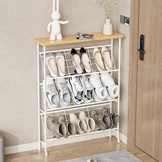 Whitmor Shoe Rack Storage, Narrow 4 Tier Metal Shoe Storage Shelf, Free Standing Shoe Racks, Space Saving Shoe Rack Organizer for Entryway, Hallway, Bedroom, Living Room(12-16 Pair)-NeatNest