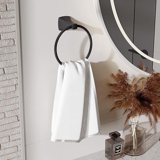 Hand Towel Holder for Bathroom Kitchen Matte Black Towel Ring Towel Hanger Stainless Steel and Zinc Alloy Wall Mount