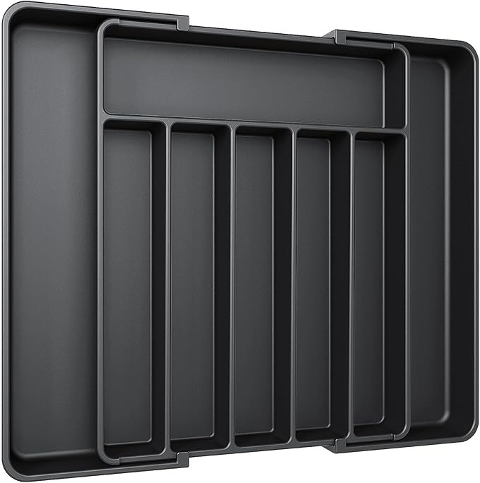 Aujen Silverware Organizer - Expandable Kitchen Drawer Organizer, Adjustable Utensil Organizer, Cutlery Tray for Forks, Knives, Multipurpose Kitchen Organizers and Storage Solution, Black, Large-NeatNest