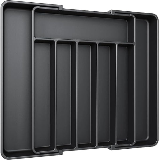 Aujen Silverware Organizer - Expandable Kitchen Drawer Organizer, Adjustable Utensil Organizer, Cutlery Tray for Forks, Knives, Multipurpose Kitchen Organizers and Storage Solution, Black, Large-NeatNest