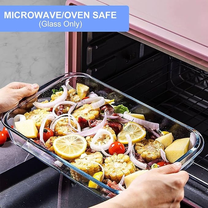 8 Pieces Glass Baking Dish with Lids Rectangular Glass Baking Pan Bakeware Set with BPA Free Lids, Baking Pans for Lasagna, Leftovers, Cooking, Kitchen, Fridge-to-Oven,Blue