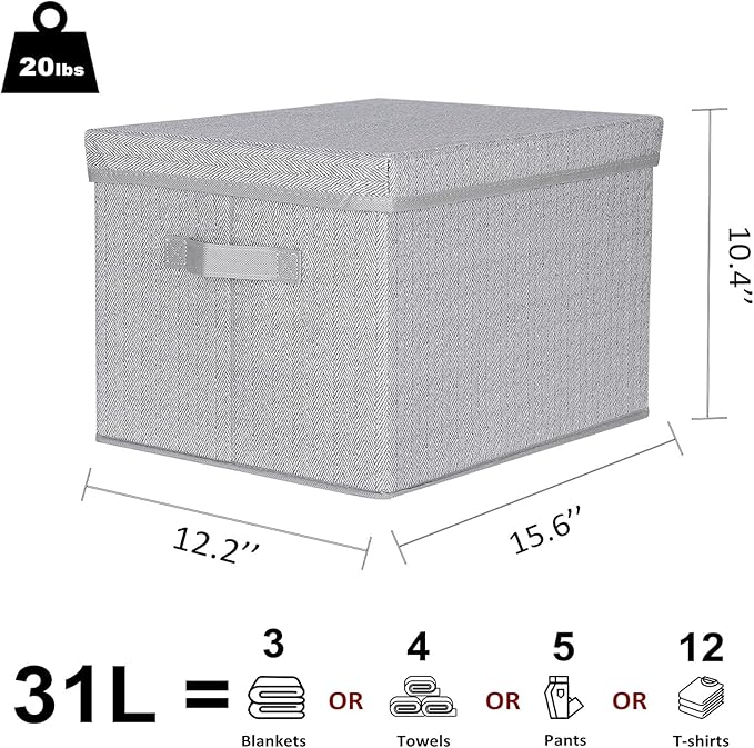 WUIKE 3 Pack Extra Large Foldable Storage Bins with Lids, Fabric Storage Bins for Home and Closet Organization, Herringbone Gray-NeatNest