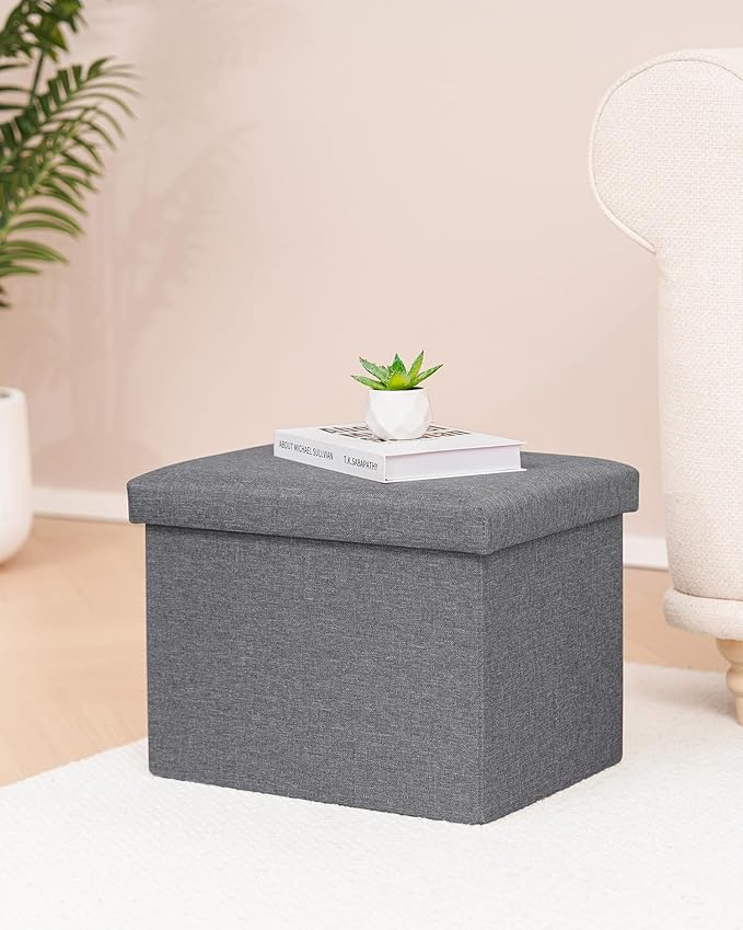 B FSOBEIIALEO Folding Storage Ottoman Cube Linen Ottomans for Living Room, Bedroom, Home Office, Dorm Storage Footrest Grey 16.5"x12.6"x12.6"