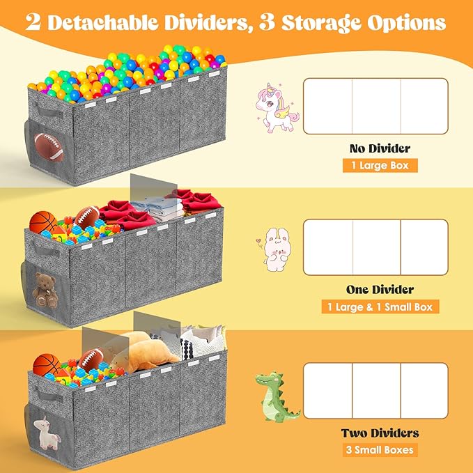 Extra Large Toy Box, Toys Chest for Toddlers with Lids, Collapsible Toy Storage Organizer, Kids Bin Boxes Storage Basket for Boys, Girls, Nursery, Living Room, Playroom, 40"x14"x16", Gray