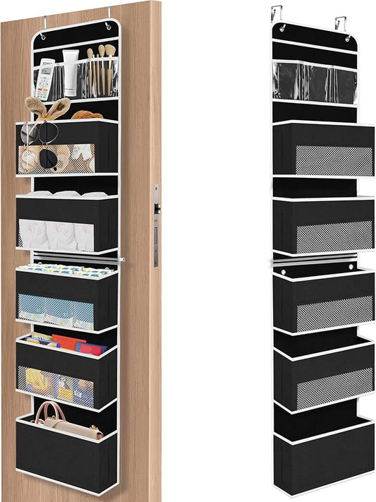 6-Tier Over The Door Organizer Hanging Storage Organizers with Clear Window 40lb Large Capacity Room Organizer for Pantry Bathroom Nursery Closet(Black)-NeatNest