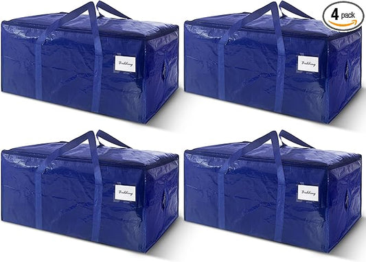 4 Pack Extra Heavy Duty Large Moving Bags with Strong Zipper & Carrying Handles, Sturdy Clothes Storage Bags Totes Bins, Packing Moving Boxes College Supplies, Dark Blue - 24 gal-NeatNest