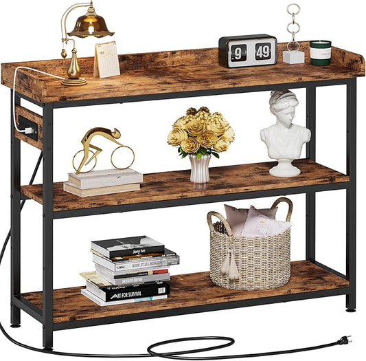 IRONCK Console Table, Sofa Table with Power Outlet, Farmhouse Hallway Table for Entryway, Living Room, Height Adjustable, Easy Assembly, Rustic Brown, 43"-NeatNest
