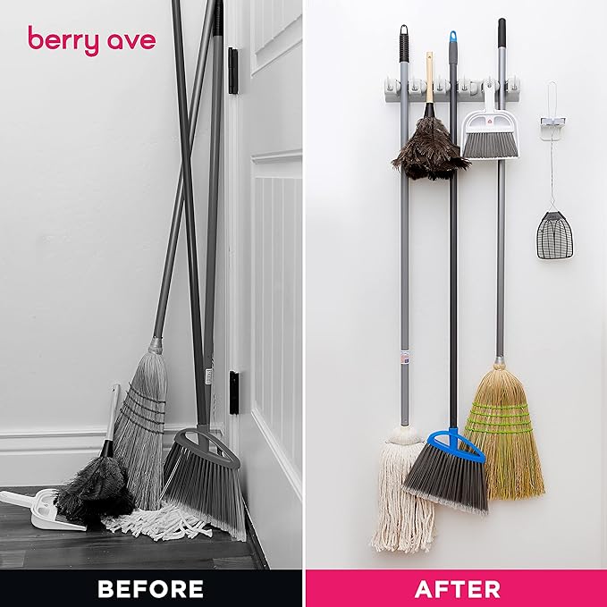 EXTRA GRIP Mop & Broom Holder Wall Mount - Wall Hanging Garden Tool & Utility Closet Organizer, Mop & Broom Hook, Broom Hanger Wall Mount, Mop Broom Organizer, Wall Mounted Broom Rack Mop Storage-NeatNest