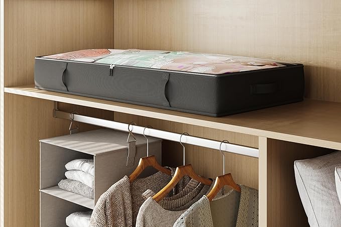 2-Pack Under Bed Storage, 6 Inches Tall Closet Organizers and Storage Bins with Sturdy Sidewalls/Bottom/4 Handles, Black-NeatNest