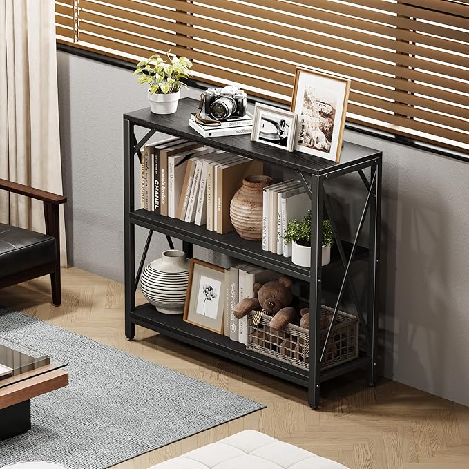 Homeiju Console Table 31.5" Width, 3-Tier Entryway Table with Storage, Industrial Sofa Table with Open Shelves, Foyer Tables for Entryway, Hallway, Kitchen, Living Room and Bedroom, Black-NeatNest