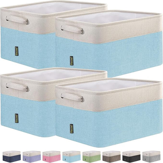 BALEINE 4 Pack Fabric Storage Bins for Shelves, Linen Storage Baskets for Organizing, Decorative Closet Bins for Clothes, Home (Skyblue, 12"x8"x8")-NeatNest