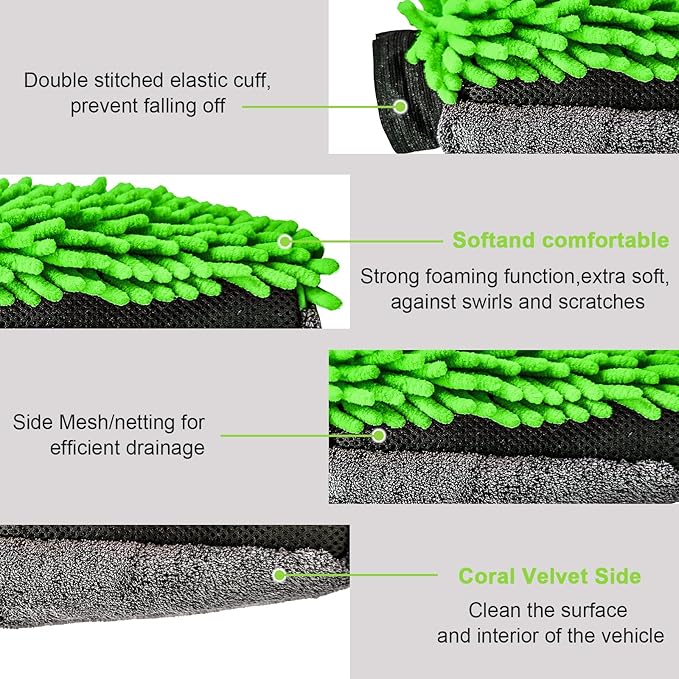 Collapsible Car Wash Bucket with Microfiber Mitt, 10L (2.6 Gallon) Portable Water Buckets with Handle for Car Wash Household Cleaning, Multiuse Collapsible Water Buckett and Car wash mitt - Green-NeatNest