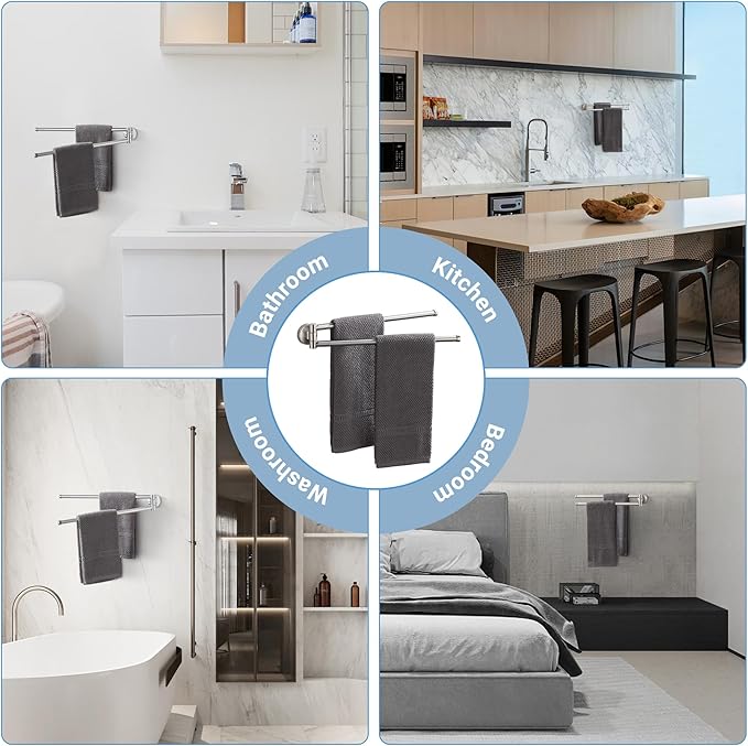 BGL Swivel Towel Bar for Bathroom Brushed Nickel,Swing Out Double Towel Bar 2-Arm Kitchen Wall Mounted Towel Hanger Holder for Bathroom Organizer-NeatNest