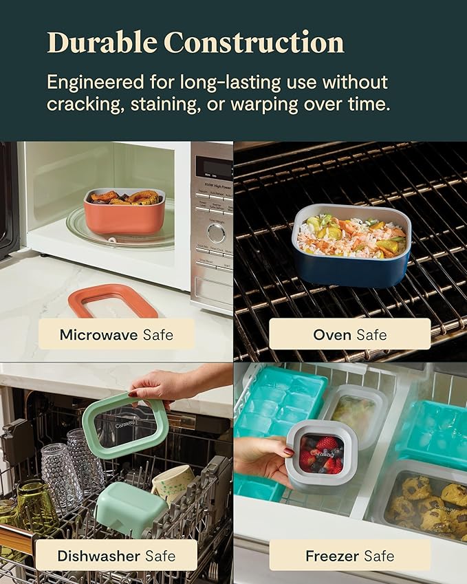 Caraway Mini Square Food Storage Container - 1.75 Cup Glass Storage Container for Food - Non-Toxic Ceramic-Coated Glass - Air Release Technology - Compact & Stackable Design - Perracotta-NeatNest