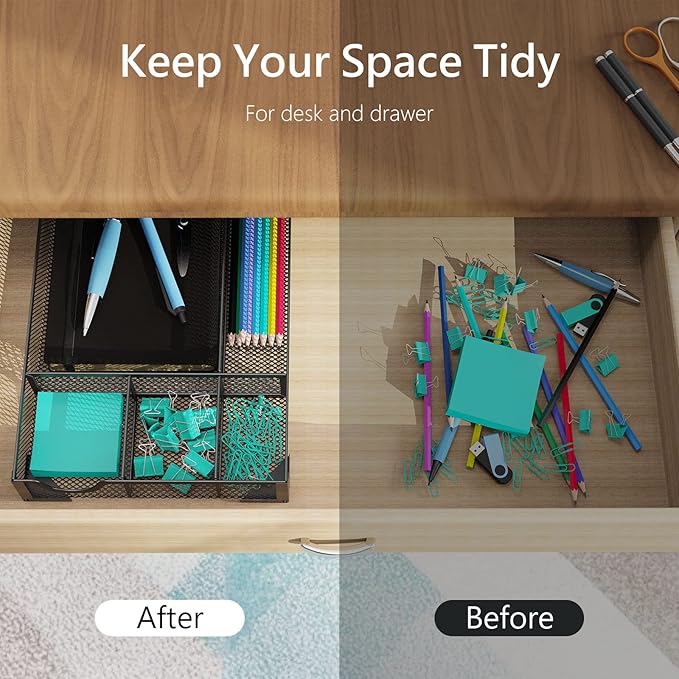 Desk Drawer Organizer, Office Desk Organizer Tray with 5 Dividers, Pen Pencil Drawer Organizer for Office Supplies, Desktop, Bathroom, Kitchen, Makeup, Vanity ﻿-NeatNest