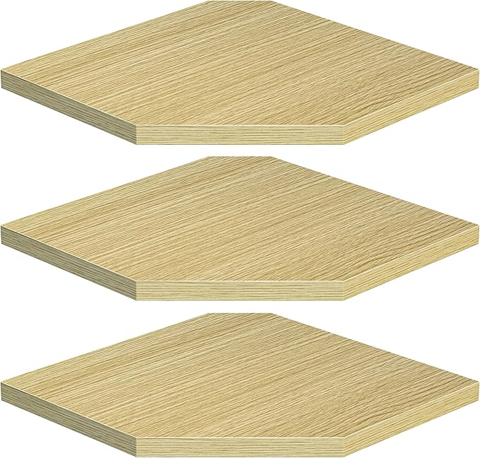 Corner Shelf Wall Mount, Floating Corner Shelves, Set of 3 Corner Wall Shelf Organizer, Rustic Wood Wall Storage Display Shelves for Living Room Bedroom Bathroom Kitchen, Rustic Brown, Oak-NeatNest