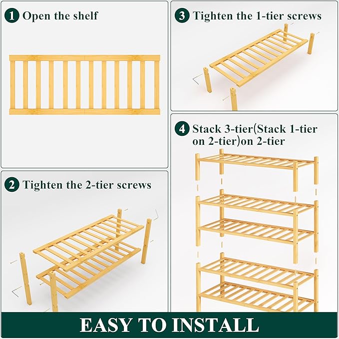 Smiry Shoe Rack, 5 Tier Bamboo Shoe Organizer, Stackable Free Standing Wooden Shoe Storage Shelf for Closet, Entryway, Front Door Entrance, Natural Bamboo-NeatNest