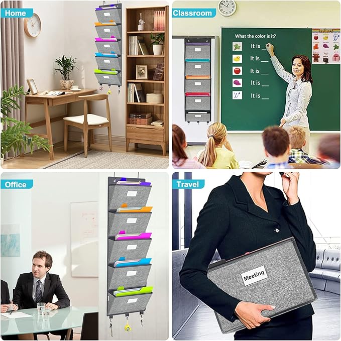 homyfort Over the Door Wall File Organizer, Hanging File Folders Organizer with 5 Large Pockets for Office and Back to School Supplies, Papers, Charts, Mails, Magazine Storage and Organization-NeatNest