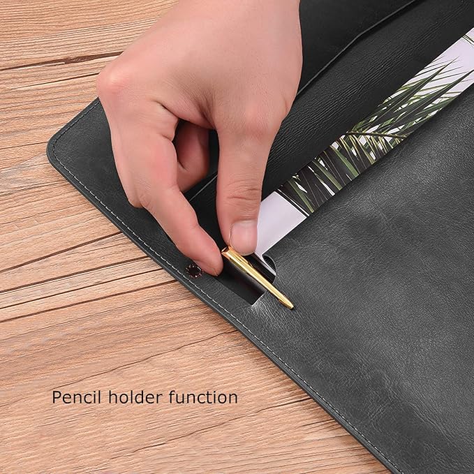 Enyuwlcm PU Leather A4 File Folder Document Holder Envelope Folder Case with Snap Closure for Receipt Contract Black