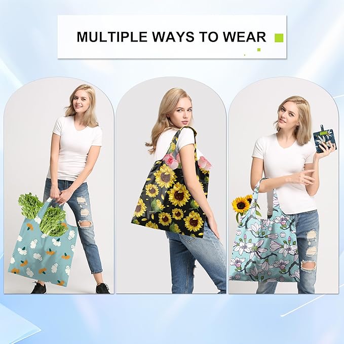 BeeGreen Reusable Grocery Bags 6 Pack, Heavy Duty Totes for Women, Foldable Grocery Bag Large Shopping Totes with Handles for Work, Travel, Gift, Store, Polyester Washable Reusable Tote Bag-NeatNest