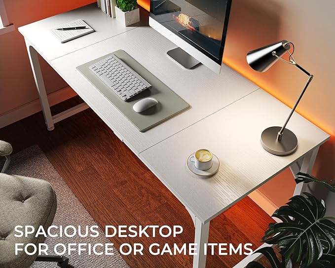 Huuger Computer Desk, 63 Inch Office Desk, Gaming Desk with Storage, Writing Desk Work Desk for Home Office, Study, Modern Simple Desk, Large Legroom, Metal Frame, White-NeatNest