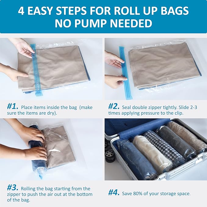 Compression Bags for Travel - Travel Essentials - 24 Pack Space Saver Bags - No Vacuum Needed - Compression Packing Bags for Cruise Accessories-NeatNest