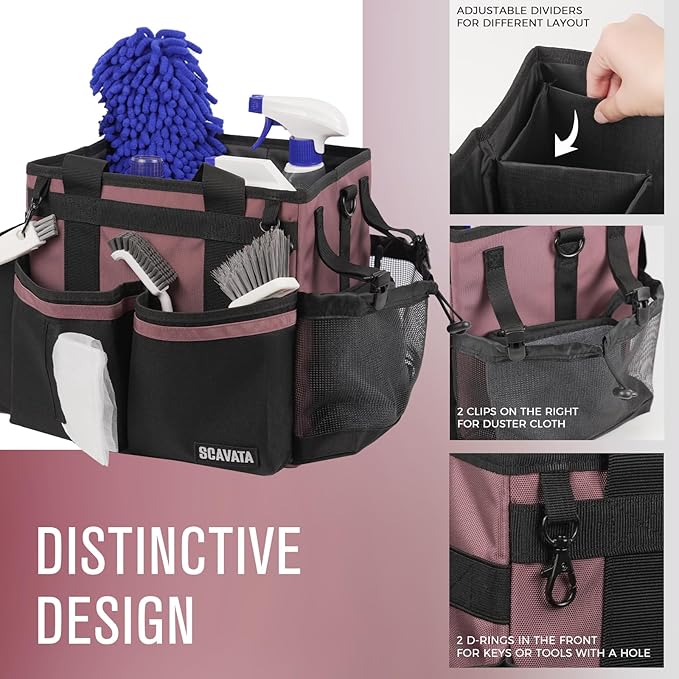 Compact Wearable Cleaning Caddy, Small Cleaning Caddy Supplies Organizer with Handle & Shoulder Straps for Housekeepers, Under Sink & Car Cleaning Tool Organizers Bag (LotusPink)-NeatNest