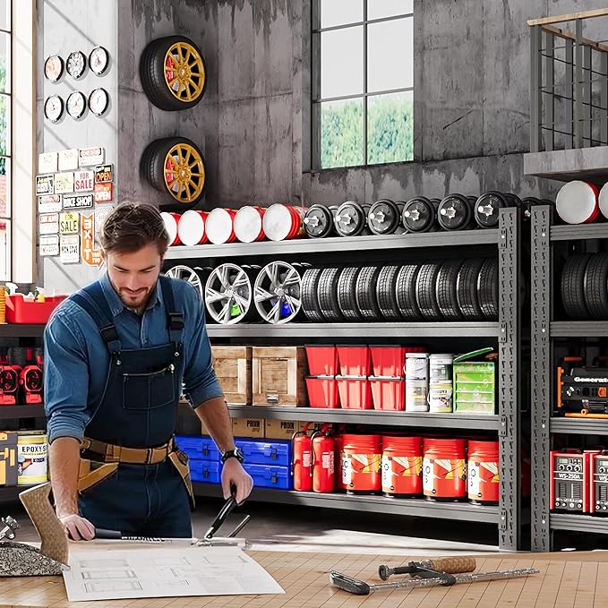 75” W Heavy Duty Metal Shelf, 8000LBS Metal Garage Shelving Units, 4 Tier Storage rack shelves, Steel Industrial Shelving , Adjustable Standing Shelf for Basement/Warehouse 75"W x 24"D x 70"H, Black-NeatNest