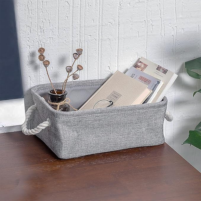 Fabric Storage Bins, 3 Pack Foldable Cube Baskets with Rope Handles, Large Collapsible Storage Cubes for Home, Office, Closet, Clothes, Books Organizer. (Gray, 3PCS/12.2*8.2*5.1inch)-NeatNest
