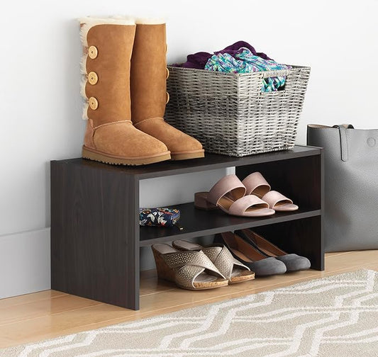 Whitmor Wood Stackable 2-Shelf Shoe Rack, 24 INCH, Espresso-NeatNest