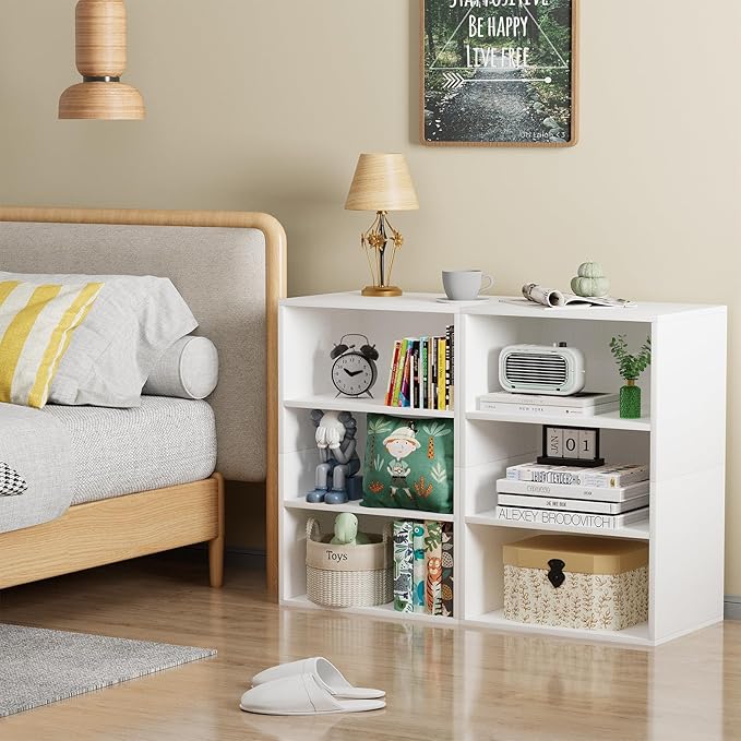 Garden 4 You Cube Storage Organizer, 3 Tiers Stackable Bookshelf, Wooden Display Bookcase With 3 Cubes, Small Cabinet for Living Room Bedroom, White-NeatNest