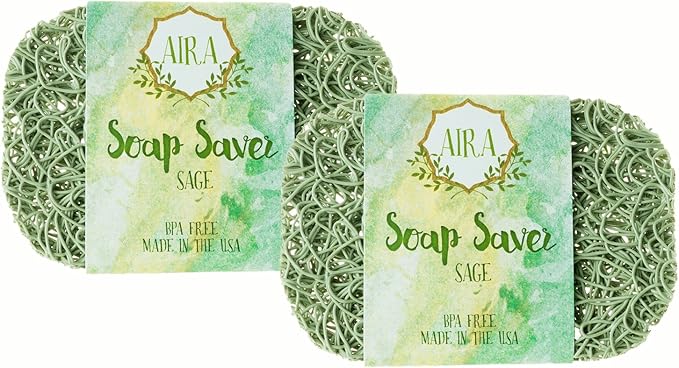 Aira Soap Saver - Dish & Holder Accessory - BPA Free Shower & Bath Holder - Drains Water, Circulates Air, Extends Life - Easy to Clean, Fits All Dish Sets - Sage Double Pack-NeatNest