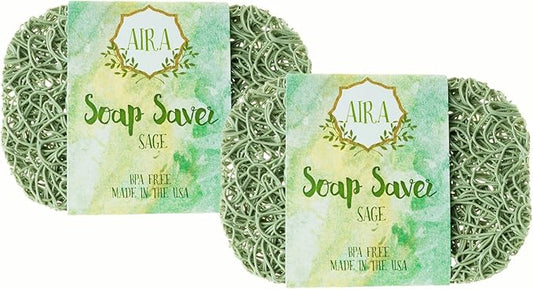 Aira Soap Saver - Dish & Holder Accessory - BPA Free Shower & Bath Holder - Drains Water, Circulates Air, Extends Life - Easy to Clean, Fits All Dish Sets - Sage Double Pack-NeatNest