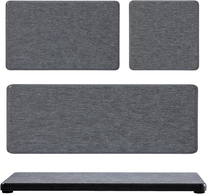 3PCS Water Absorbing Soap Dish Sponge Holder, Diatomite Stone Drying Tray Mat Sink Caddy for Kitchen Counter & Bathroom, Small Stone Bath Mat Faucet Accessories Organizer Protector,Dark Gray,9"x 3.5"-NeatNest