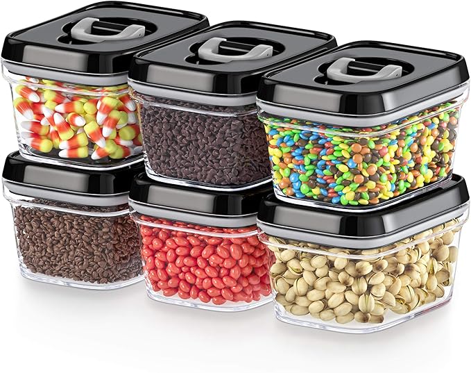 DWËLLZA KITCHEN Mini Airtight Food Storage Containers with Lids – Set of 6 Clear Plastic Small Pantry Containers for Spices, Candy, Nuts, Coffee or Tea, BPA-Free, Keeps Food Fresh & Dry-NeatNest