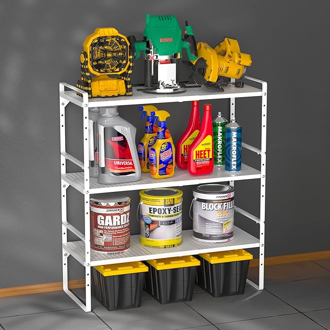 iPEGTOP Expandable Cabinet Storage Shelf Organizer Rack, Heavy Duty Stackable Steel Metal Spice Rack Adjustable Height Pantry Garage Shelf for Counter Kitchen Organization, White - 1 Pack-NeatNest
