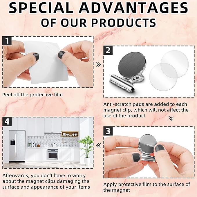 Grtard 6 Pack Magnetic Clips Heavy Duty, Magnet Clips for Fridge, Refrigerator Magnets, Strong Magnetic Clip,Scratch Free Magnets with Clip for Refrigerator, Whiteboard, Classroom, Locker(Silver)
