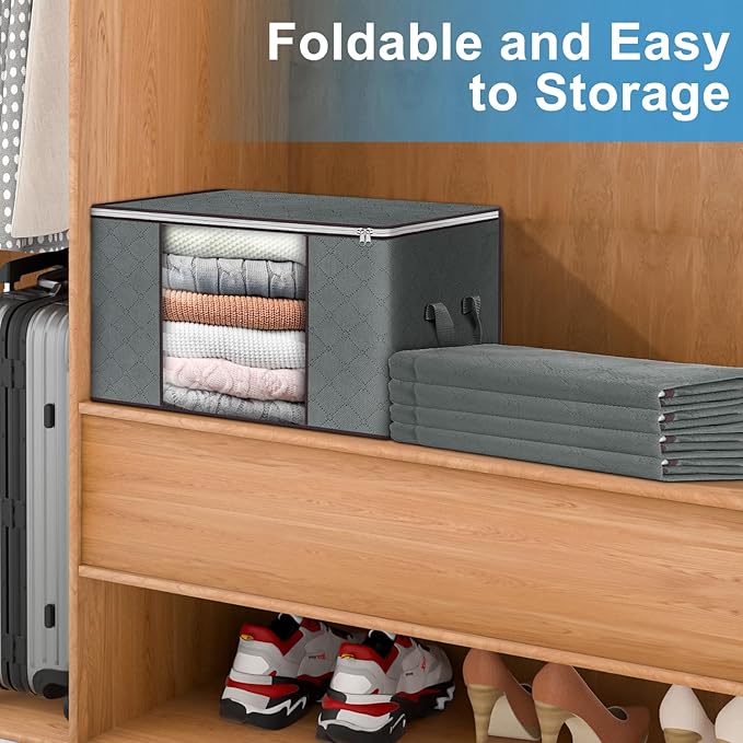 Budding Joy Clothes Storage, Foldable Large Storage Bags, Storage and Organization for Clothing, Blanket, Comforter, Clothes, Pillows, Toys, Closet Organizers with Enhanced Handle, 60L 12 Pack-NeatNest