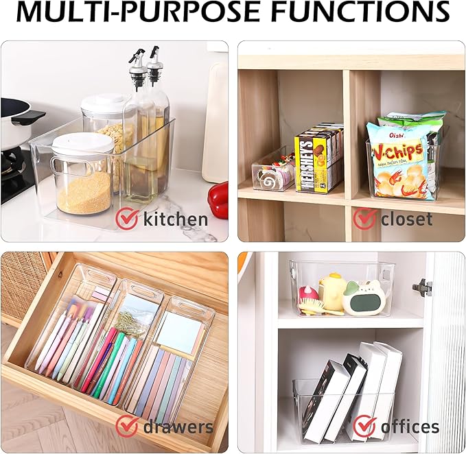 Clear Plastic Storage Bins 8 Pack - Pantry Organizers and Storage, Fridge Organizer Containers for Kitchen, Cabinet, Freezer, Bathroom, Clost, Home Organization-NeatNest