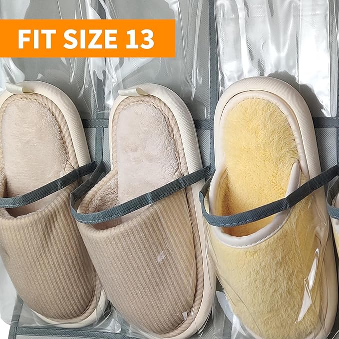 Clear Crystal 1 Pack 35 Pockets Large Hanging Shoe Organizer Over The Door Shoe Rack for Closet Door Storage Shoe Holder Hanger, 4Hooks, grey-NeatNest