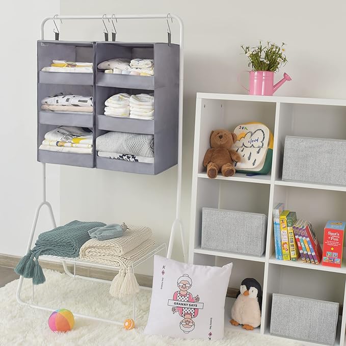 GRANNY SAYS 3-Shelf Closet Organizers and Storage, Foldable Hanging Closet Organizer, Hanging Closet Shelves with 2 Metal Hooks, Leak-Proof Closet Hanging Organizer for Locker & Camper, Gray, 2-Pack-NeatNest