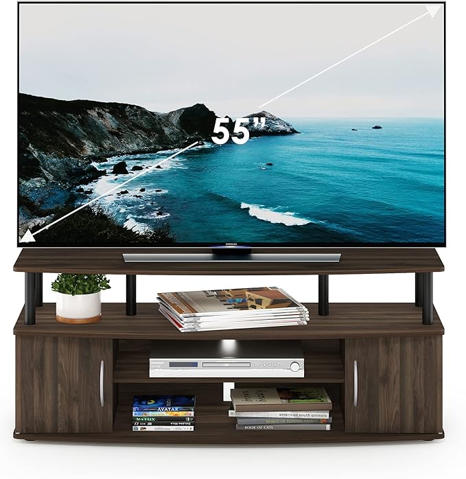 Furinno JAYA Large Entertainment Stand for TV Up to 55 Inch, Columbia Walnut/Black-NeatNest
