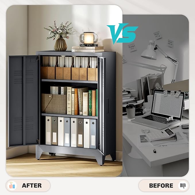 HOMCOM Industrial Storage Cabinet, Steel Garage Cabinet with Double Doors and Adjustable Shelves, Grey